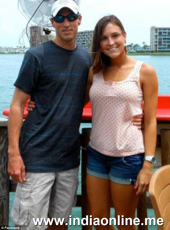 Peterson is pictured with her firefighter husband Brandon, 31 