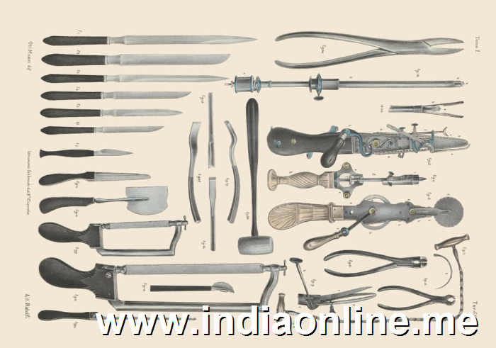 Surgical saws, knives and shears for operations on bone.