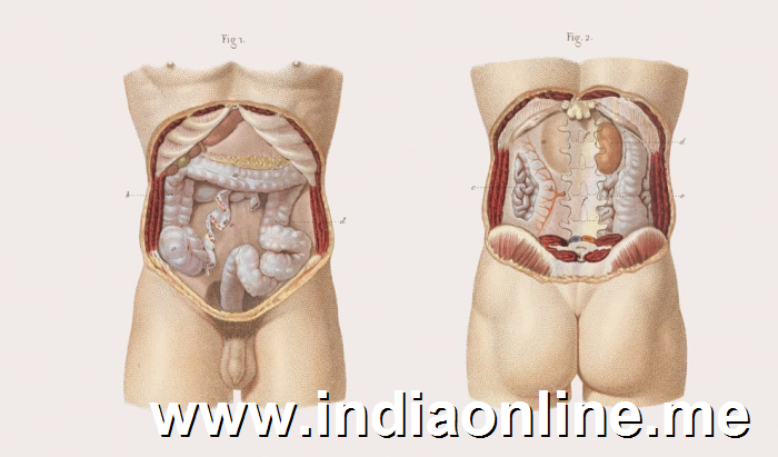 Anatomy of the large intestine, front and back.